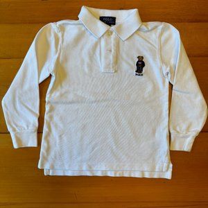 Polo White Long Sleeve Polo with Bear Detail (4T)